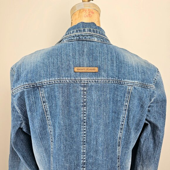 DKNY Jeans Y2K Industrial Chic Tailored Denim Blazer Jacket - Large - Picture 11 of 16